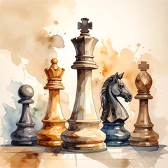 Watercolor chess pieces