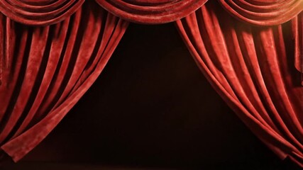 Luxurious Red Velvet Stage Curtains Opening and Closing with Dramatic Lighting and Empty Black Backdrop