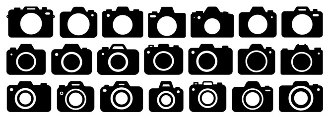 Professional Digital and Retro Camera Silhouettes Collection on Transparent Background