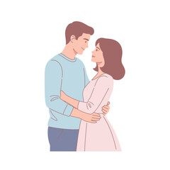 Obraz premium Young Couple in Love Hugging and Looking at Each Other with Affection