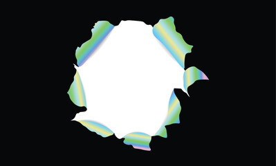 Abstract Torn Paper Hole Effect With Colorful Edges On Dark Background