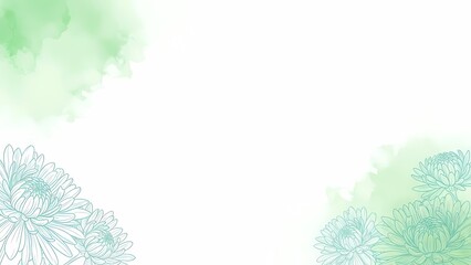 Obraz premium 淡い緑色背景の上 delicateな花の線画がそっと寄り添う