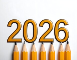 Year "2026" made of pencils on white background