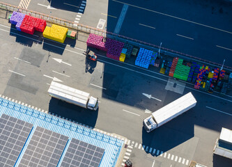Logistics Area Colorful Crates Trucks Forklift Solar Panels