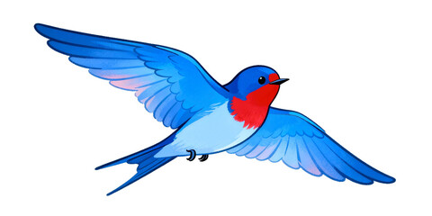 Obraz premium Flying Swallow with Blue and Red Plumage