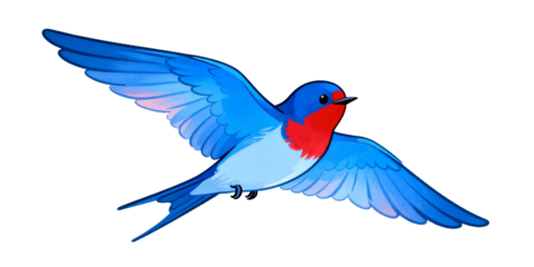 Flying Swallow with Blue and Red Plumage