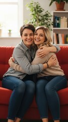 Obraz premium Happy Couple Sitting on Sofa.