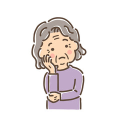 首をかしげて考え事をしている高齢女性／単品