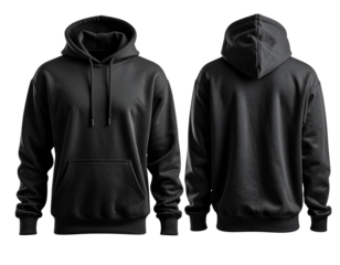 Floating Black Hoodie Mockup Showing Front and Back, Dynamic Offset Composition, Isolated