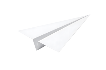 A simple, white paper airplane isolated on a transparent background