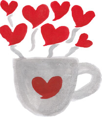 Cup of hearts hot drinks watercolor art