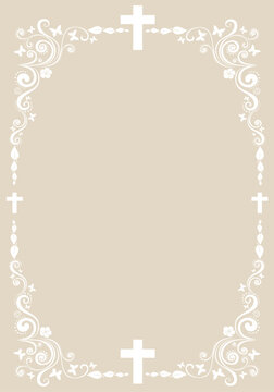 Art deco frames with cross. Christian Symbol design elements isolated on background. Ornate Cross. vertical Frame. Memorial design elements. Baptism Card Design with Cross Christening. First Communion
