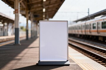 Blank signboard at train station platform