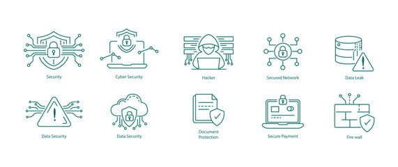 Secured Network Infrastructure and Online Transaction Safety Icons