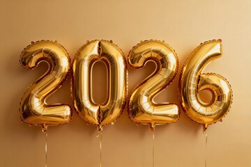 Gold foil balloons forming 2026