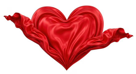 Vibrant red silk heart fluttering symbolizing love romance and passionate emotions transparent background