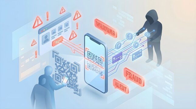 QR Code Scam and Mobile Payment Fraud Illustration