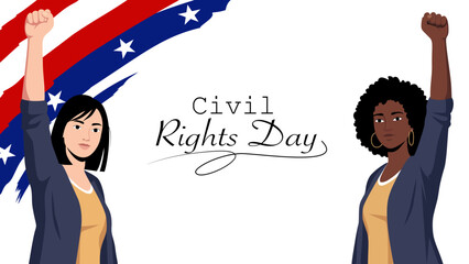 Civil Rights Day Illustration with Diverse Women Raising Fists in Solidarit
