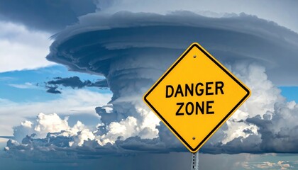 Storm Warning: A dramatic skyscape of swirling storm clouds looms above a Danger Zone sign, symbolizing the hazardous consequences of nature's formidable power.