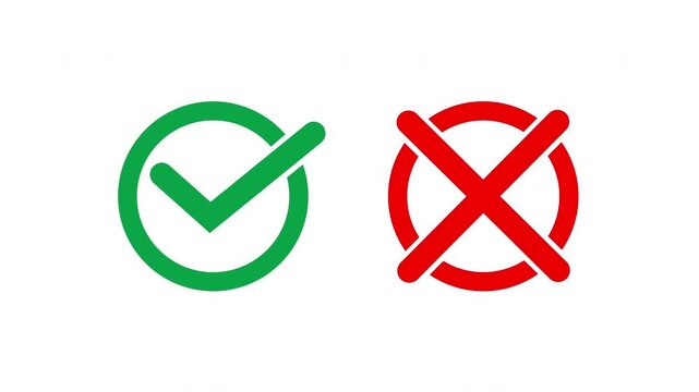 Green checkmark and red cross icon set animation, yes no sign symbol, check mark animation, check mark symbols. Modern right or wrong choice marks, Yes and No symbols choice, 4K video.
