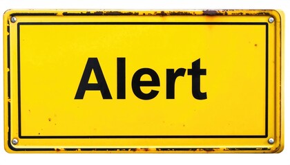 Alert Road Sign: A weathered, eye-catching yellow road sign displays the word Alert in bold lettering.