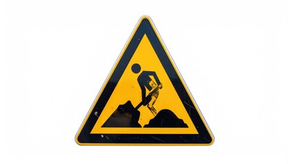 Construction Zone Alert: A triangular sign, a stark warning of construction ahead, the symbol depicting a worker diligently digging, it conveys a message of caution and the potential for hazards.