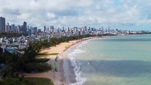 Drone footage of Cabo Branco Beach, Joao Pessoa, Paraiba