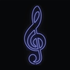 Obraz premium Blue glowing treble clef symbol on black background music symbol neon