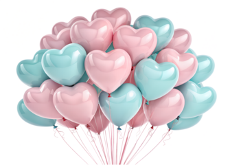A joyful collection of lustrous pink and baby blue heart balloons for festive events