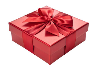 Obraz premium A vibrant red gift box adorned with a shimmering satin ribbon bow, perfect for any special occasion