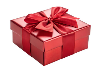 Fototapeta premium A vibrant red gift box adorned with a shimmering satin ribbon bow, perfect for any special occasion