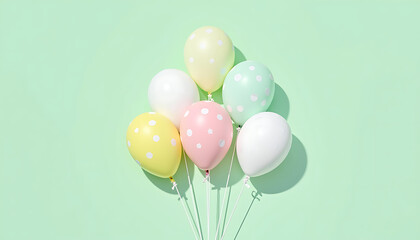 Pastel Polka Dot Balloons on Mint Green Background