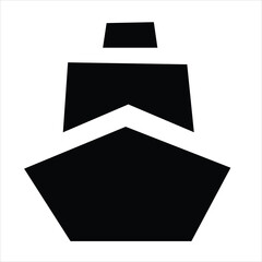 Simple black and white icon of a ship or boat, viewed from the front, with a geometric and minimalist design. © AMMAMA design