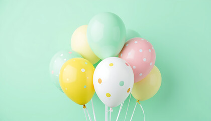 Pastel Polka Dot Balloons on Mint Green Background