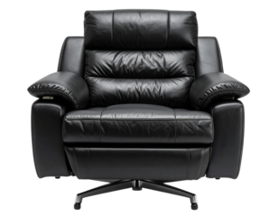 Front View Black Reclining Seat, Minimalist Leather Style, Isolated on Transparent Background (2)