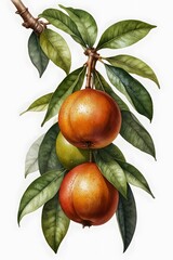 Close-up of a ripe sapodilla hanging on a tree