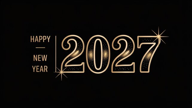 Elegant Gold 2027 New Year Greeting on Black Background Sparkling Festive Design for Celebration Invitations and Holiday Cards