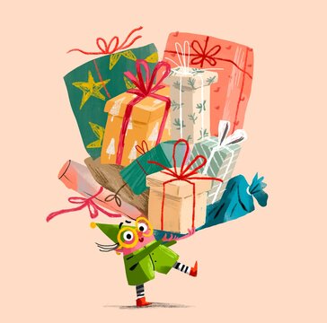 Big pile of Christmas gifts 