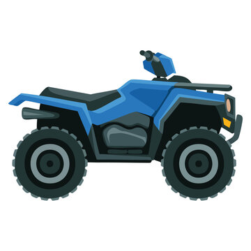 Vector illustration of quad bike isolated side view four wheeled motorcycle flat style icon ideal for transportation design and vehicle creative artwork