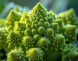 Close-up of a striking fractal-patterned green vegetable, perfect texture