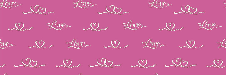 Seamless love lettering and ribbon hearts pattern