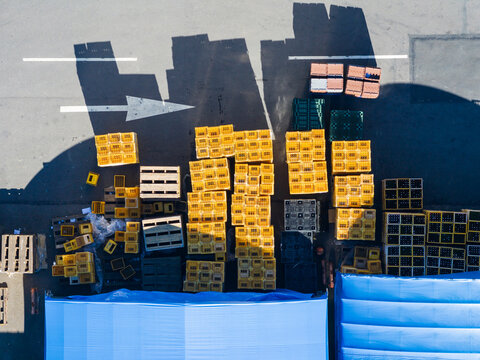 Company Freight Warehouse Yard with Stacked Crates
