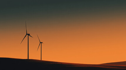 Fototapeta premium Wind turbines generating power at sunrise landscape.
