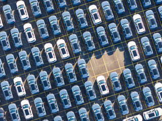 New Cars at Car Dealership Neatly Parked Vehicles