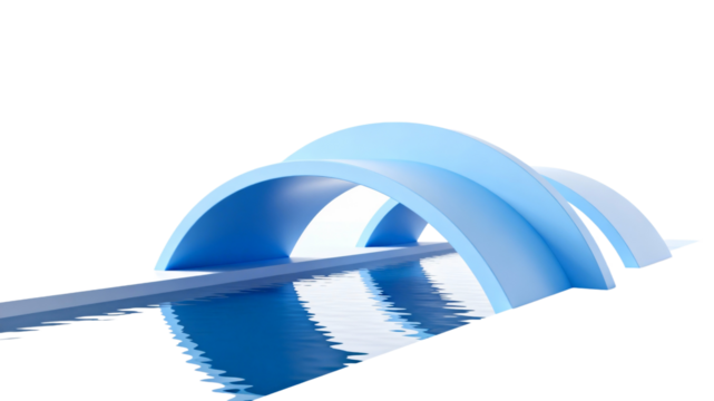 Three Blue Arches Over Water Surface - Powered by Adobe