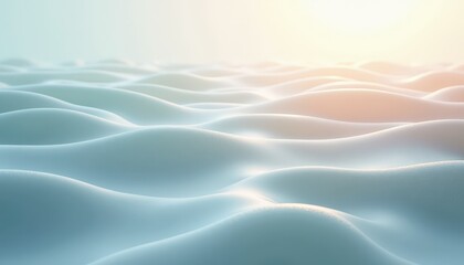 Abstract Serene Wavy Landscape with Soft Pastel Sunrise and Subtle Sparkles