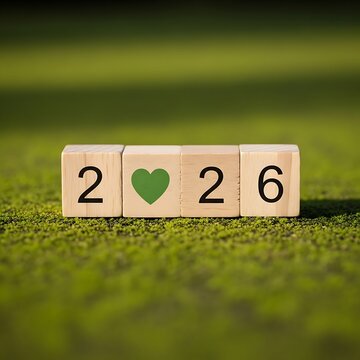 Wooden Blocks Forming 2026 on Grass
