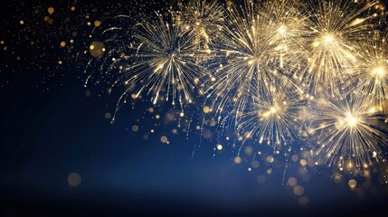 Fototapeta premium Golden fireworks display against a dark background with sparkling effects