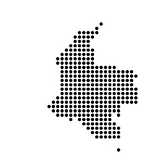 Colombia country dotted map. Black spot pixel illustration isolated on white background. Vector circle mosaic.