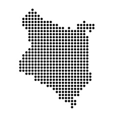 Obraz premium Kenya country dotted map. Black spot pixel illustration isolated on white background. Vector circle mosaic.